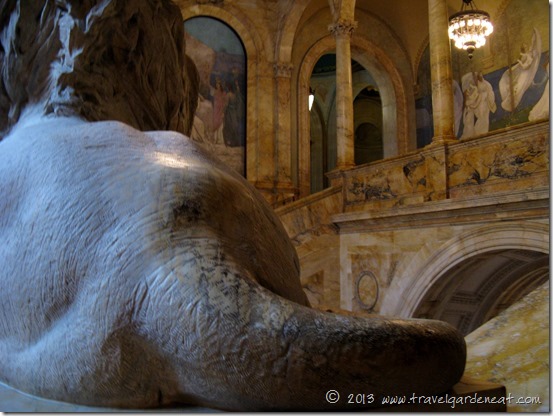 One of the marble lions gracing Boston Public Library's main staircase One of the marble lions gracing Boston Public Library's main staircase