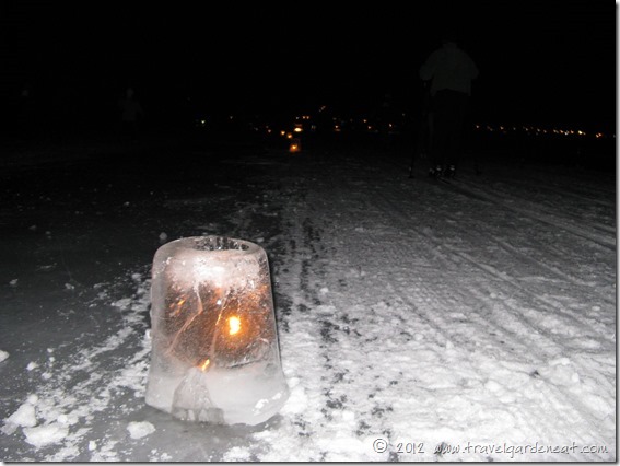 One of the up to 1,000 ice luminaries lighting the way One of the up to 1,000 ice luminaries lighting the way