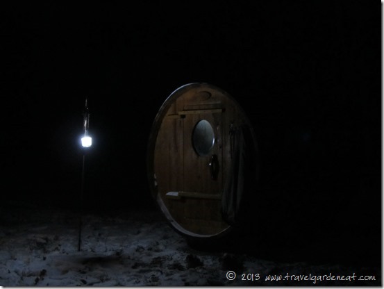 Lantern lighting the sauna