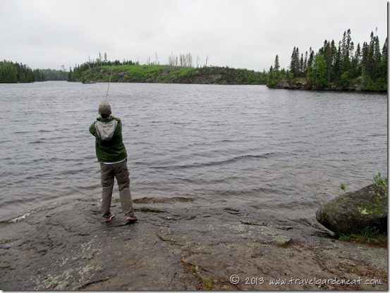 Fishing from our campsite on Long Island Lake, BWCA