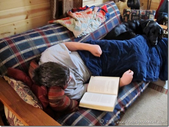 Curled up with a book at the cabin