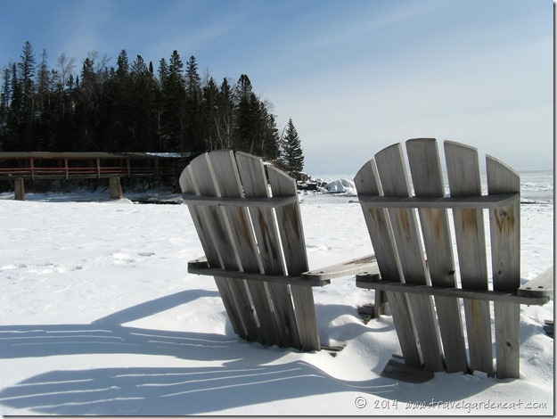 Winter beach scene at Lutsen Resort