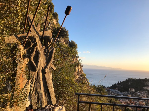 Stations of the Cross overlooking the Ionian Sea and Taormina
