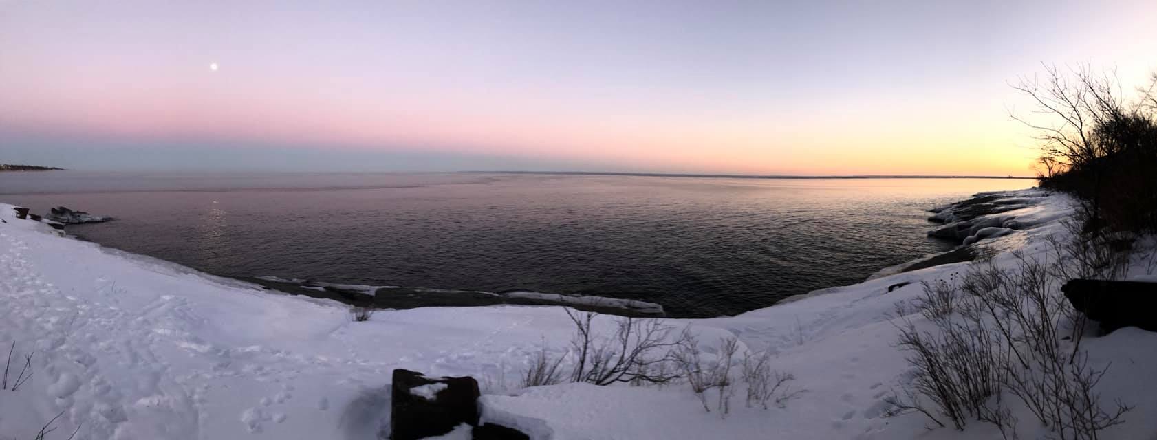 Moonrise during Sunset on Lake Superior